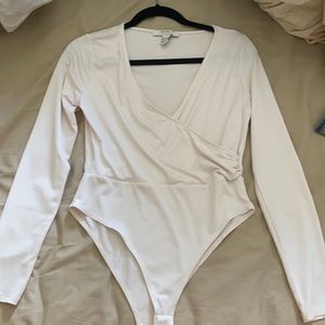 Cream silky long sleeve body suit